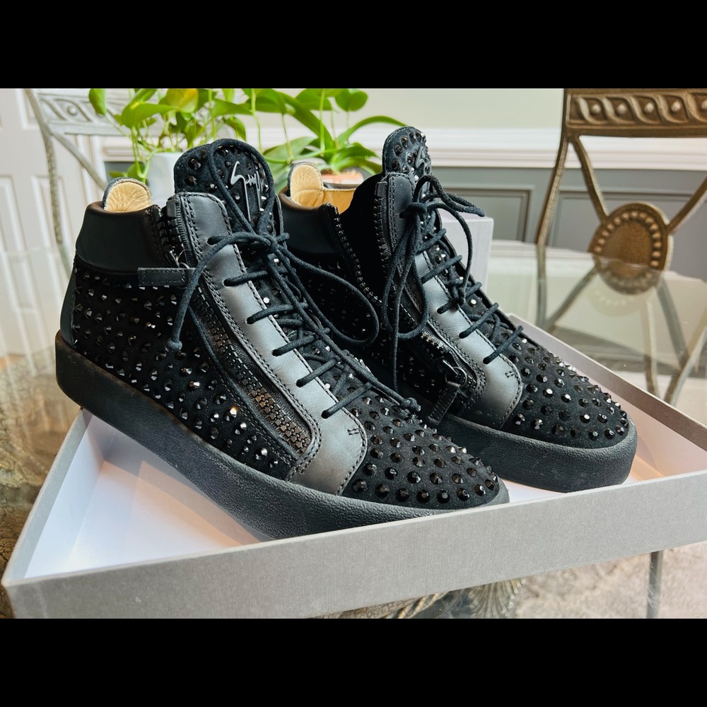 Black Mens Giuseppe Zanotti Shoes w/ Swarovski Crystals